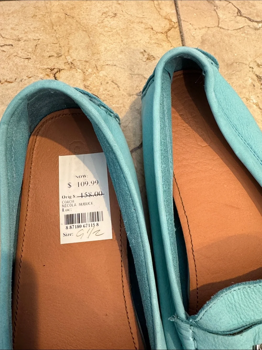 Coach Turquoise Leather Penny Loafers with Silver Accent